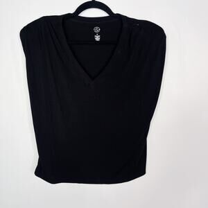 Treasure & Bond Womens Medium M Black Padded Shoulder V Neck Tee Tshirt Top